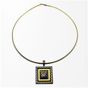 Lia Sophia Necklace Omega Chain Silver Gold Tone Reversible 17" Square Pendant